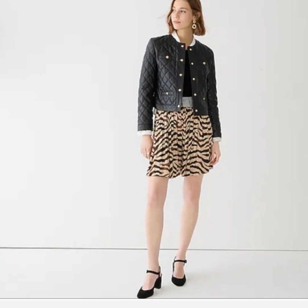 J. Crew Tan and Black Animal Print Pleated Skirt
